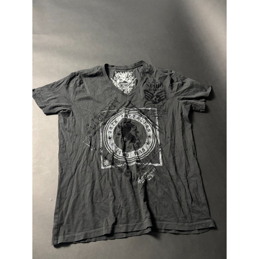 Express‎ T-Shirt Men's XL Black 100% Cotton Graphic Print V-Neck 30th Battalion